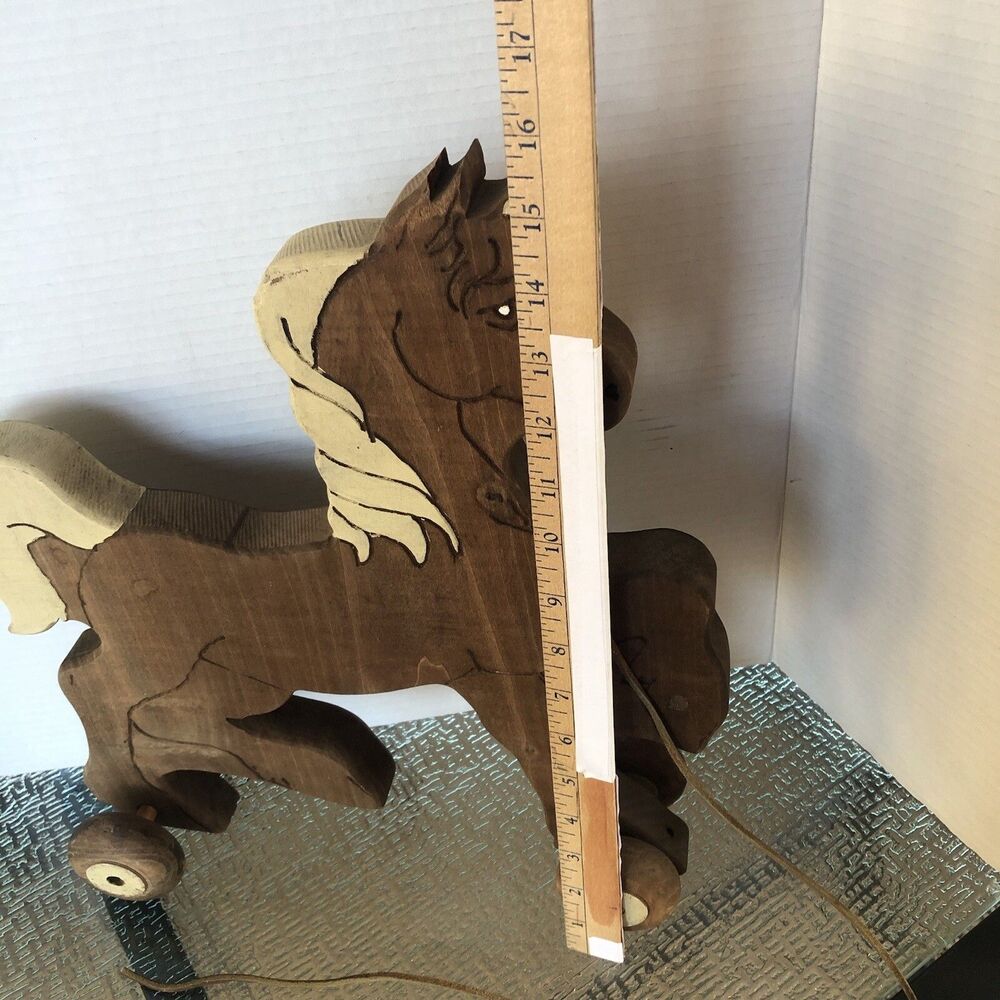 Vitange Wooden Hand Crafted Pull Along Horse Sz 14x16 Hand Painted Legs Move - Picture 12 of 16